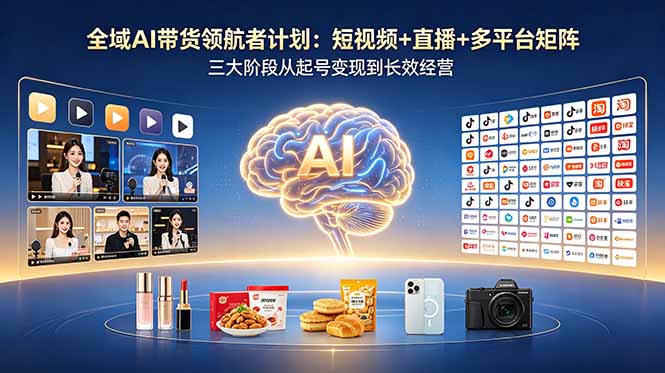 全域AI带货领航者计划:短视频+直播+多平台矩阵,三大阶段从起号变现到长效经营-网创资源地