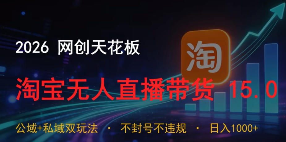 2026网创天花板,淘宝无人直播带货15.0,公域+私域双玩法,日入1k+,不违规不封号【揭秘】-网创资源地