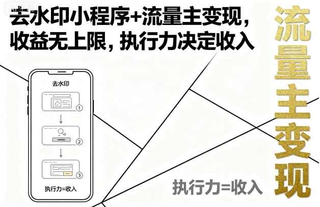 去水印小程序+流量主变现,收益无上限,执行力决定收入-网创资源地