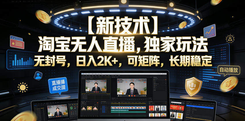 【新技术】淘宝无人直播,独家玩法,无封号,日入2K+,可矩阵,长期稳定【揭秘】-网创资源地