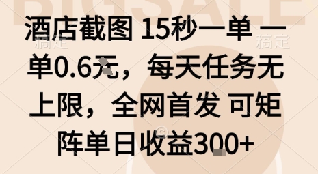 酒店截图15秒一单,一单0.6米,每天任务无上限,全网首发可矩阵单日收益3张【揭秘】-网创资源地