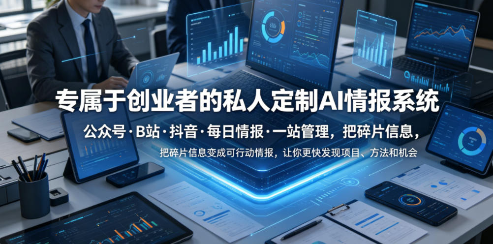 专属于创业者的私人定制AI情报系统,公众号·B站·抖音·每日情报·一站管理,把碎片信息变成可行动情报,让你更快发现项目、方法和机会-网创资源地