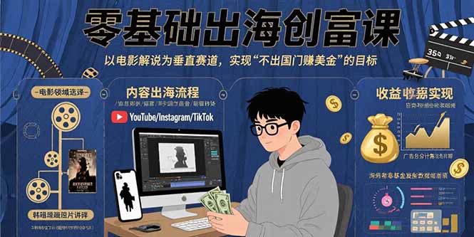 零基础出海创富课:以电影解说为垂直赛道,实现不出国门赚美金的目标-网创资源地