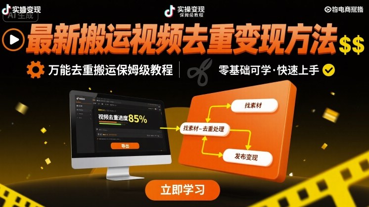 最新搬运视频去重变现方法,万能去重搬运保姆级教程-网创资源地