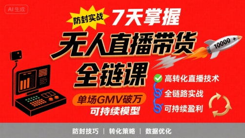 无人直播带货全链防封实战课,7天掌握高转化直播技术,实现单场GMV破万可持续模型-网创资源地