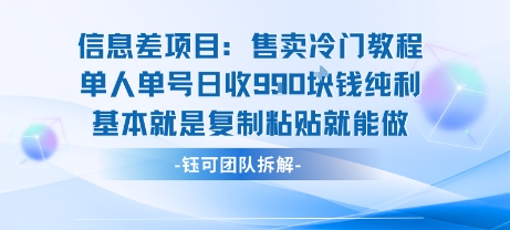 信息差项目:售卖冷门教程单人单号日收9张纯利基本就是复制粘贴就能做-网创资源地
