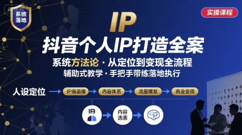 抖音个人IP系统落地实操大课，实操课程，辅助落地-网创资源地